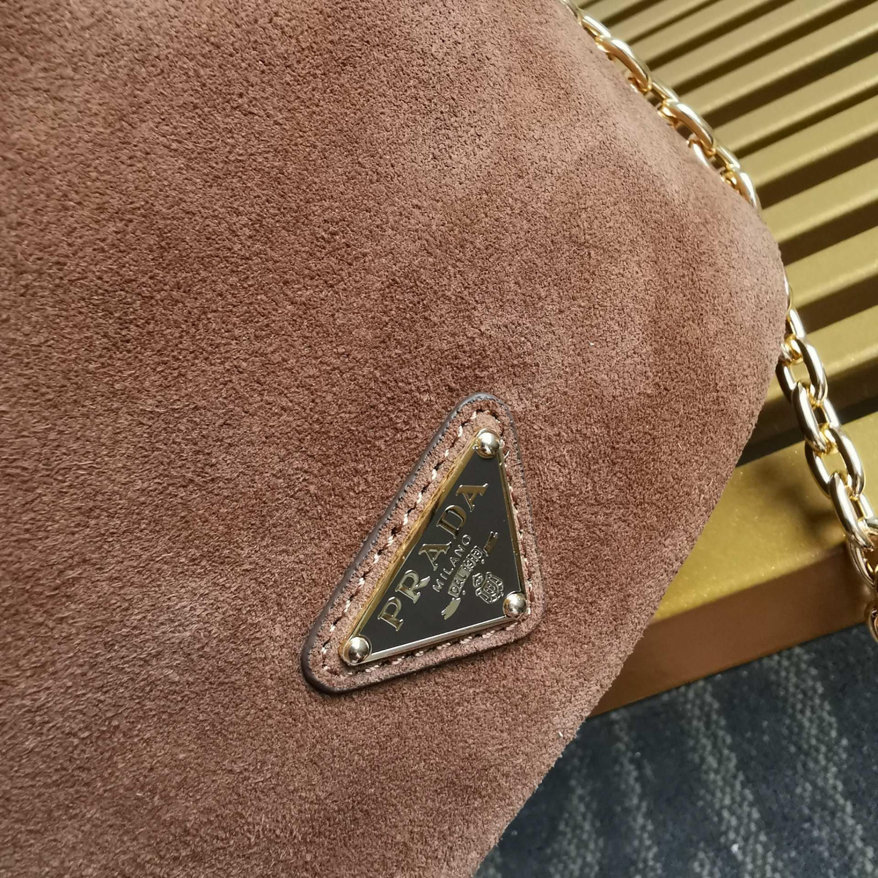 Pra*a Velvet mini-bag with nappa leather details 15x19x8cm