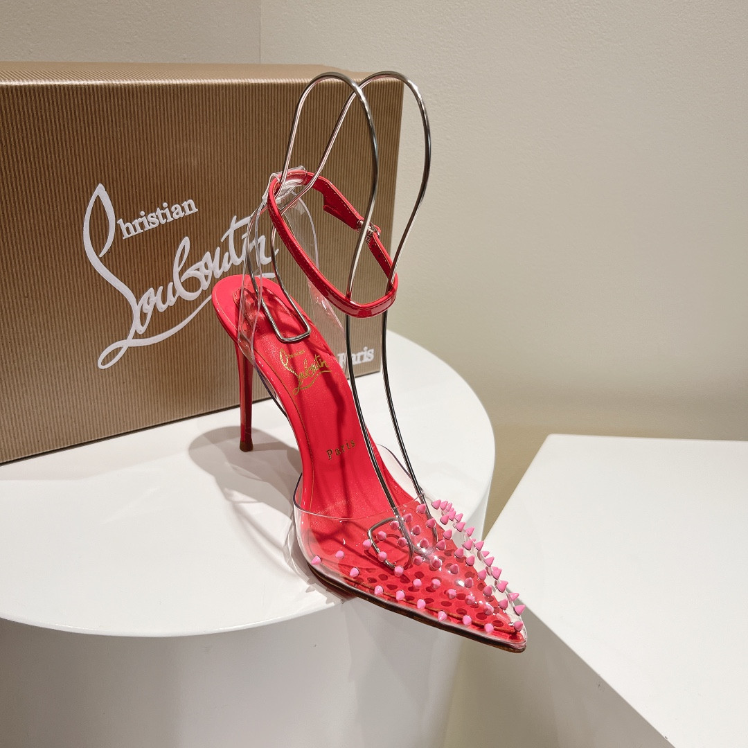 UA Chr1st1an Louboutin CL pointed toe high-heeled transparent studded sandals
